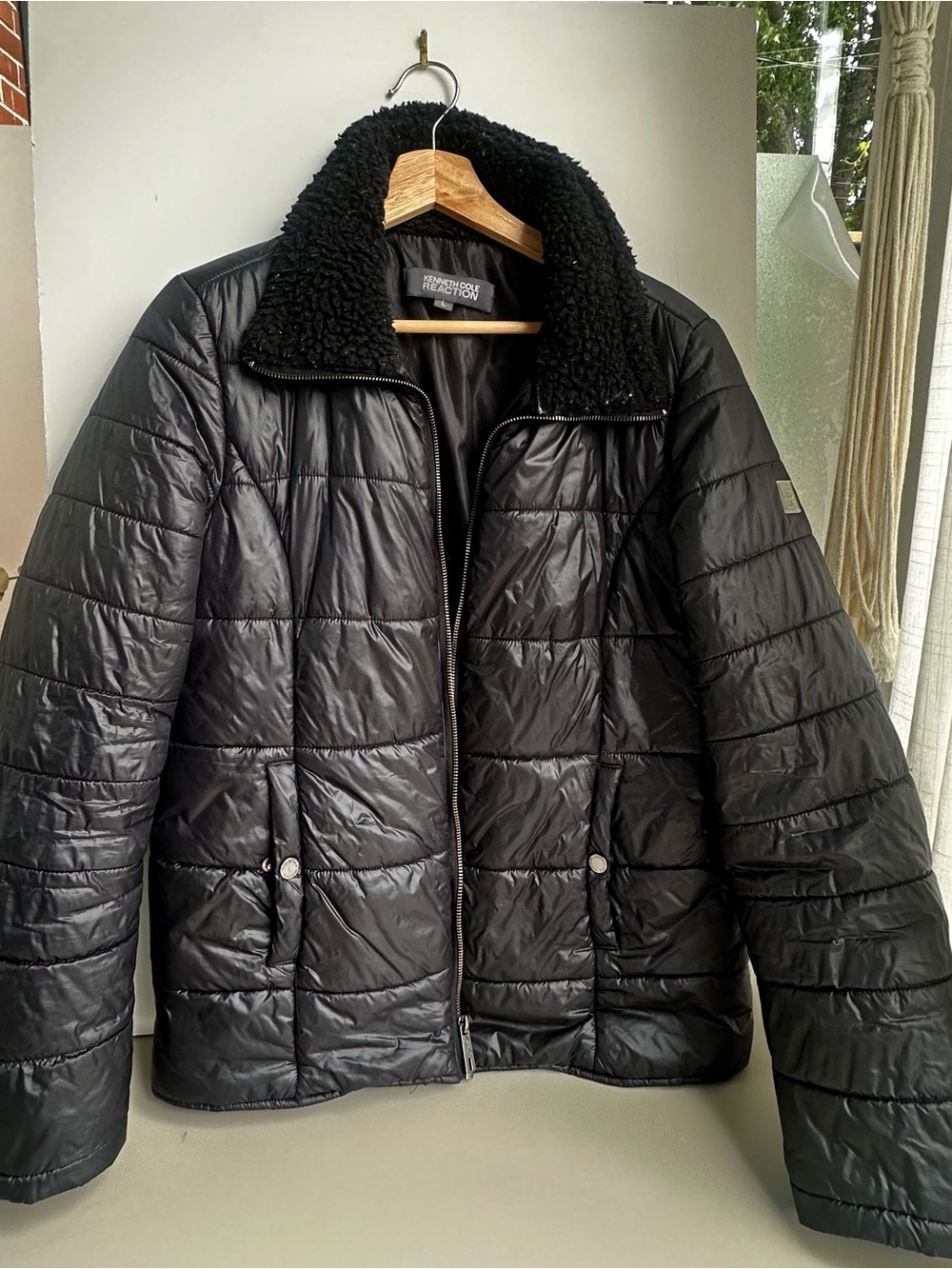 Kenneth Cole Reaction Black Quilted Puffer with Sherpa Collar